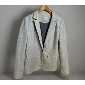 Ann Taylor LOFT Herringbone Knit Blazer Jacket Grey Elbow Patches 6